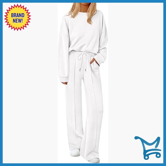 Pants - Matching Loungewear Set Long Sleeve Sweatshirt Wide Leg Pants Medium